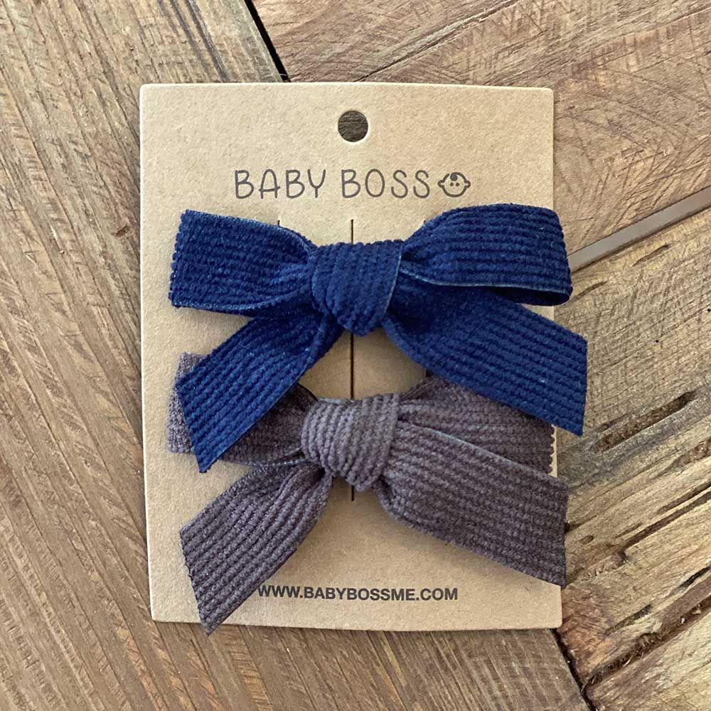 Baby Boss - Kids Hair Clip Bow Set - Blue - 2pcs