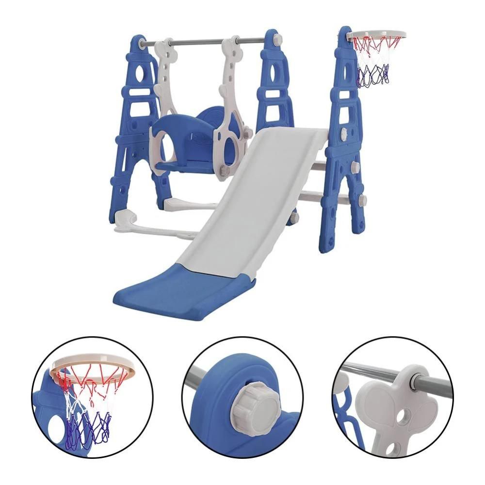 Buddiez - 3-in-1 Play N Go Slide w/ Swing & Basketball - Blue