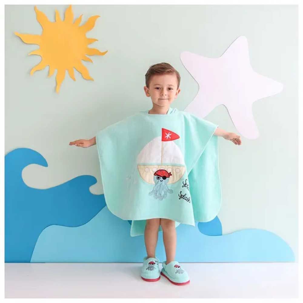 Milk&Moo - Kids Poncho And House Slippers Sailor - Octopus