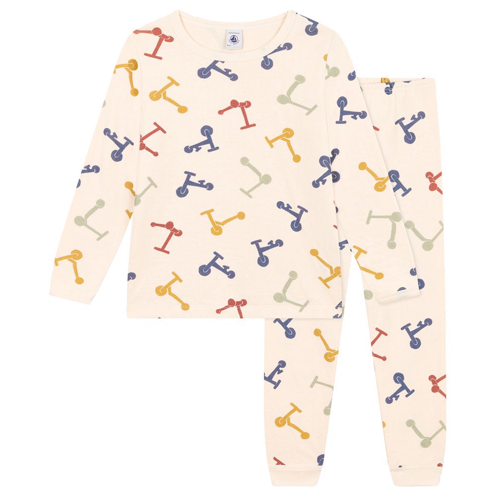 Petit Bateau - 2pc-Set - Boy's Cotton Scooter Print Pyjama Set - Beige