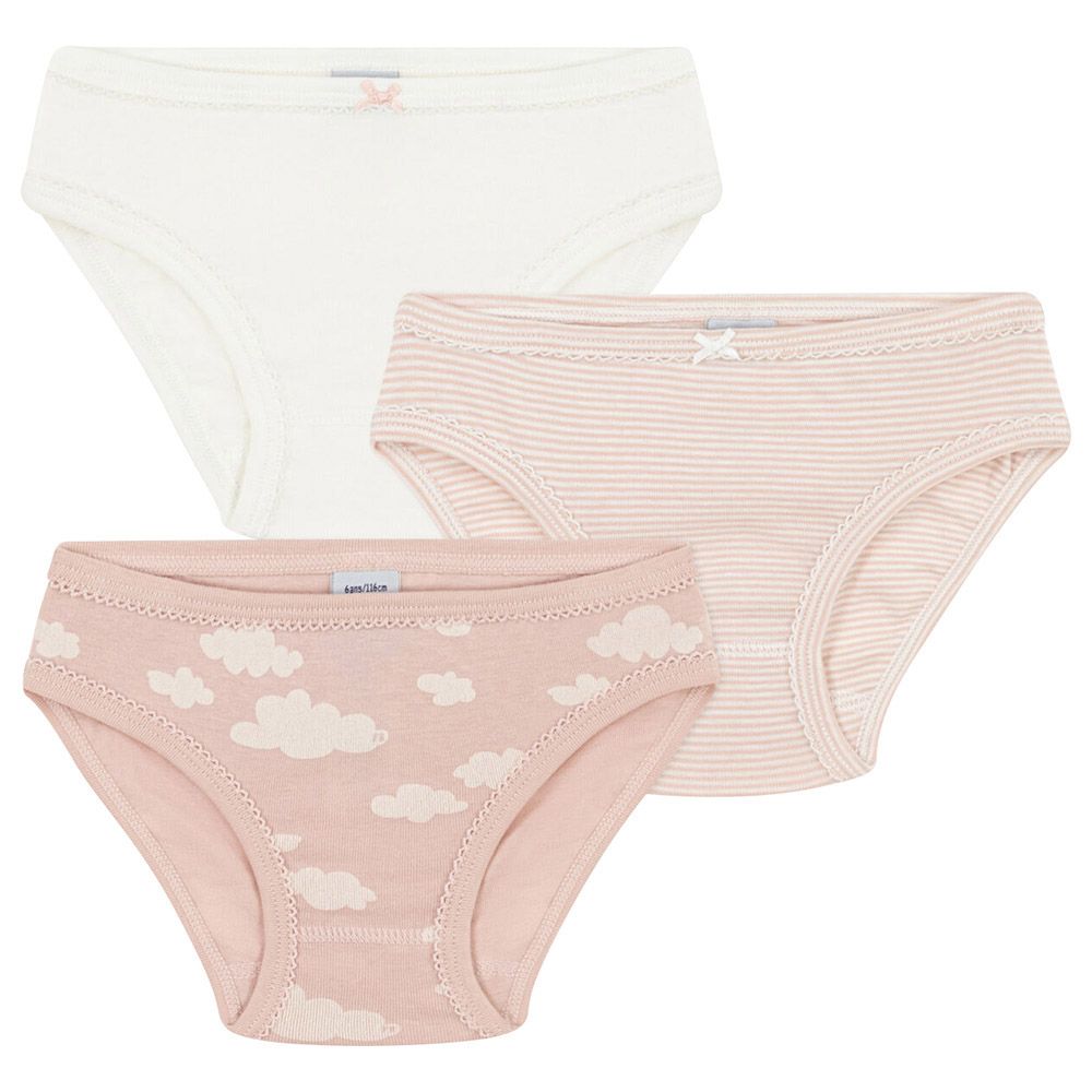 Petit Bateau - 3pc-Set - Girl's Cloud Print Cotton Briefs - Pink/White