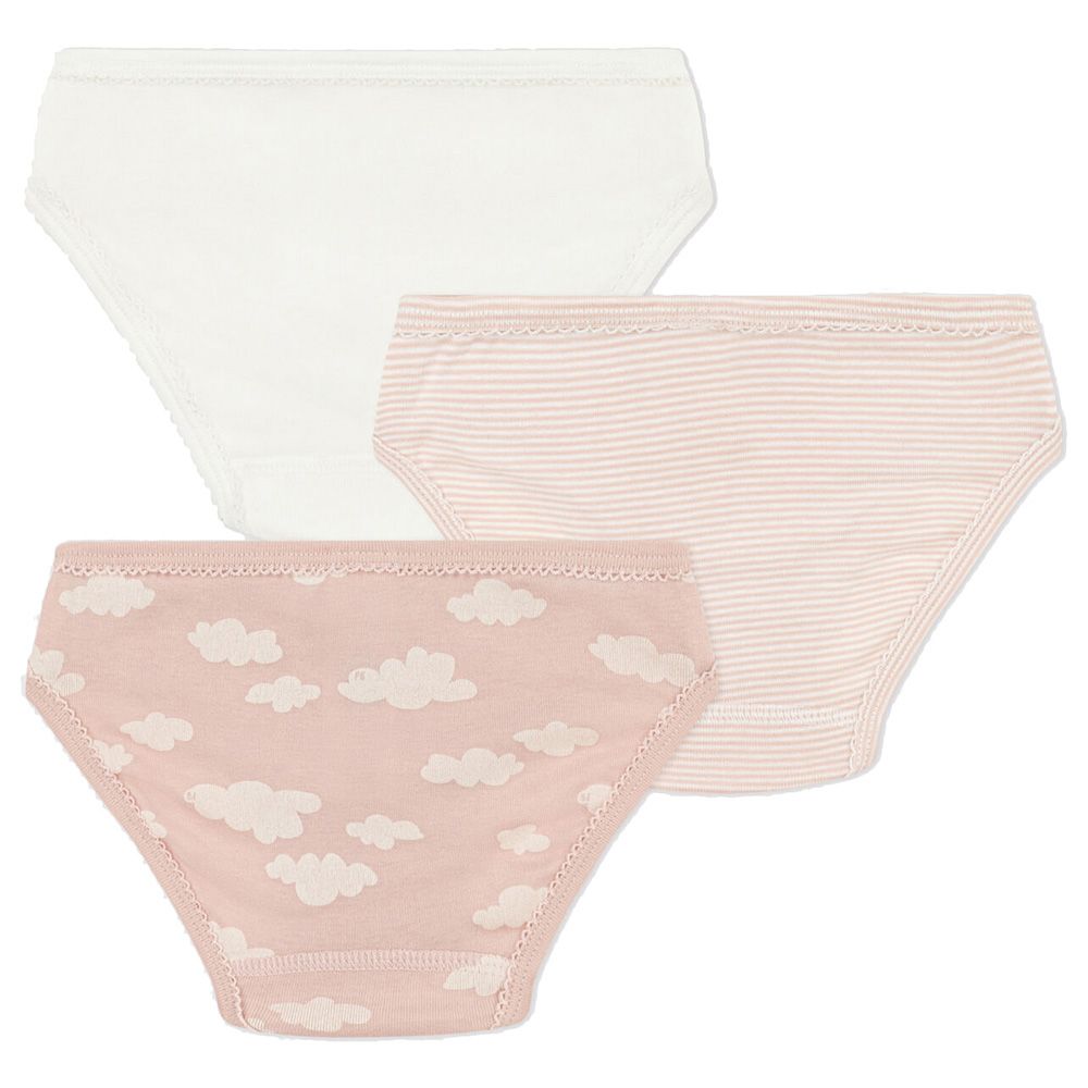 Petit Bateau - 3pc-Set - Girl's Cloud Print Cotton Briefs - Pink/White