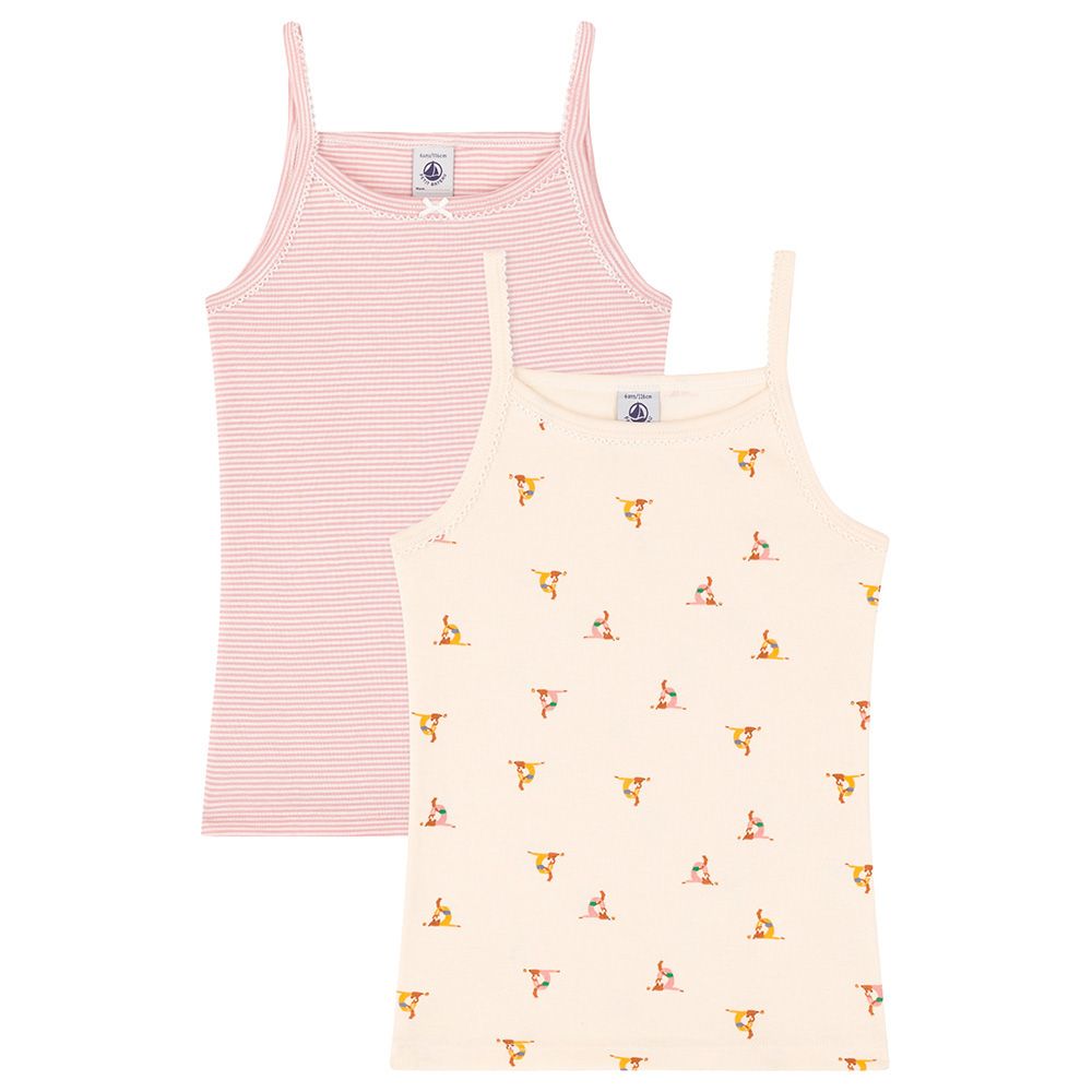 Petit Bateau - 2pc-Set - Girl's Cotton Vests - Pink/Beige