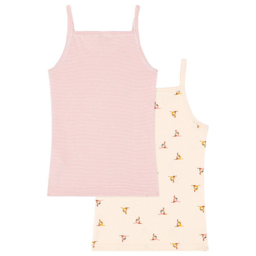 Petit Bateau - 2pc-Set - Girl's Cotton Vests - Pink/Beige