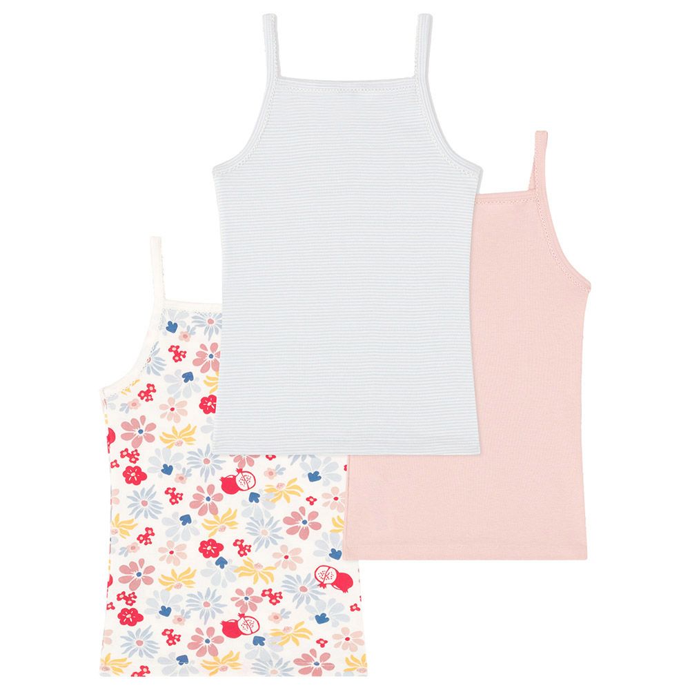 Petit Bateau - 3pc-Set - Girl's Floral Cotton Vests