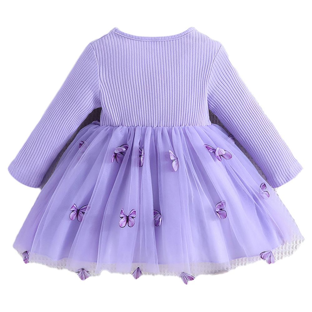 Sugar Rush - Embellished Round Neck Full Sleeves Dress - Purple