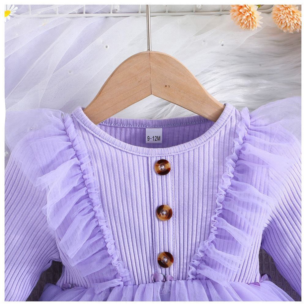 Sugar Rush - Embellished Round Neck Full Sleeves Dress - Purple