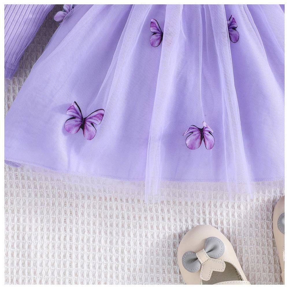 Sugar Rush - Embellished Round Neck Full Sleeves Dress - Purple