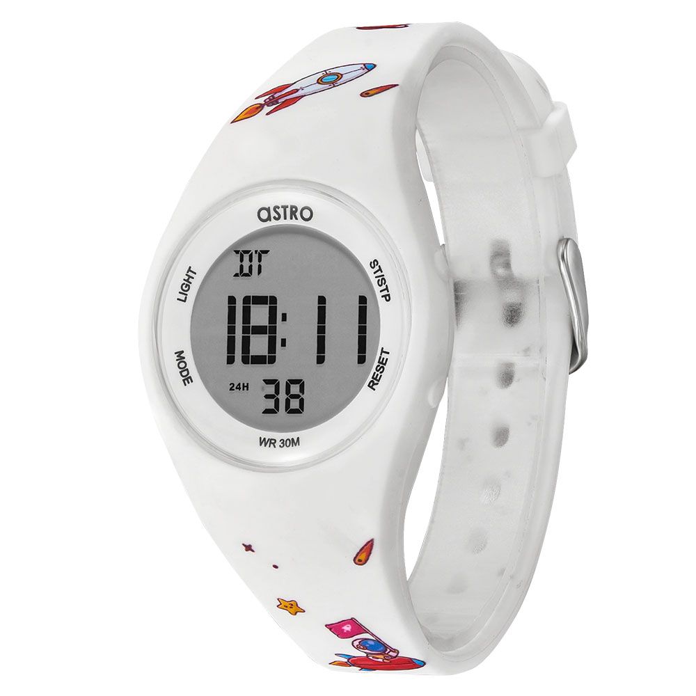 Astro - Kids Space Printed Digital Dial Watch - White - 37 mm