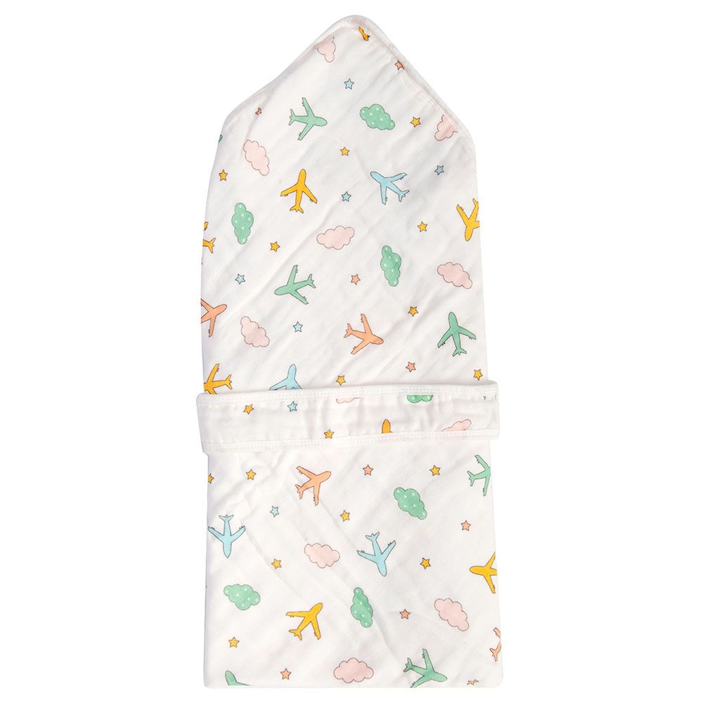 Tiny Toes - Baby Aeroplane Print Swaddle - White