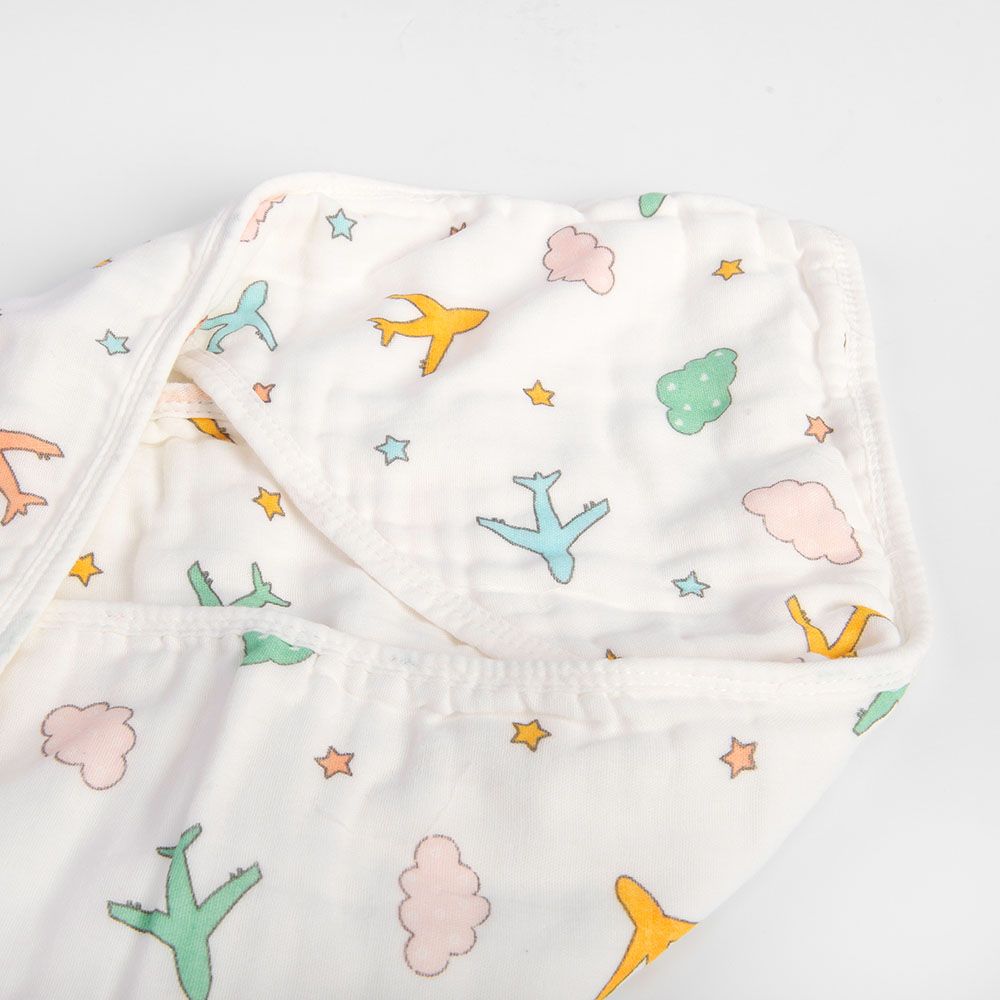 Tiny Toes - Baby Aeroplane Print Swaddle - White