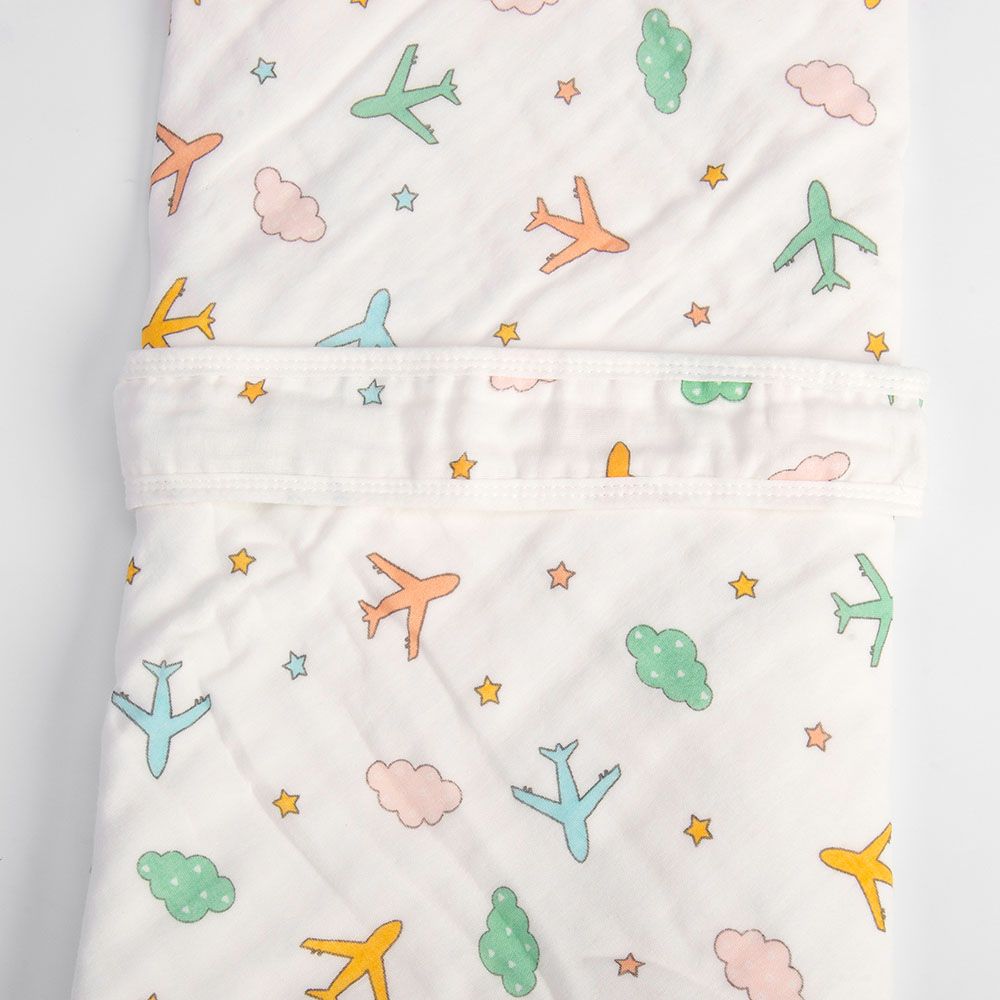 Tiny Toes - Baby Aeroplane Print Swaddle - White