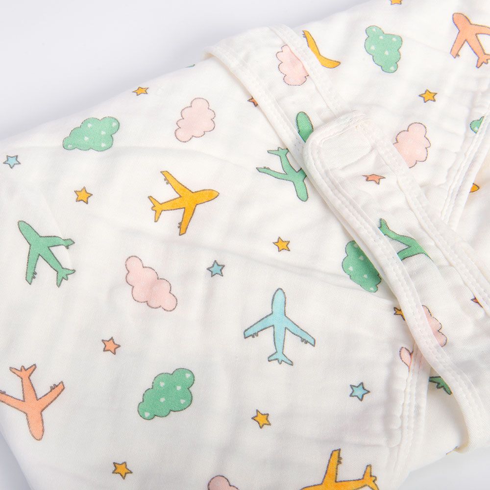 Tiny Toes - Baby Aeroplane Print Swaddle - White