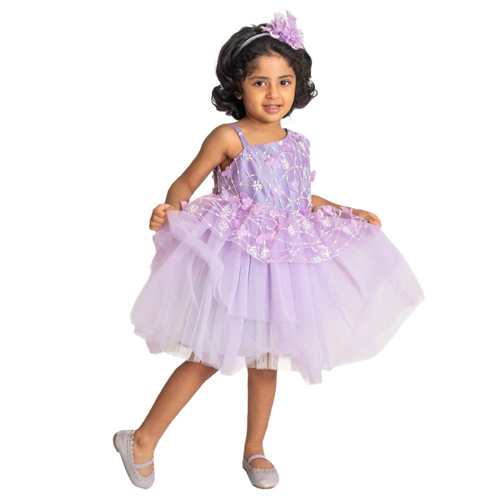 A Little Fable - 2Pc-Set - Off-Shoulder Gardenia Dress & Doll - Lavender