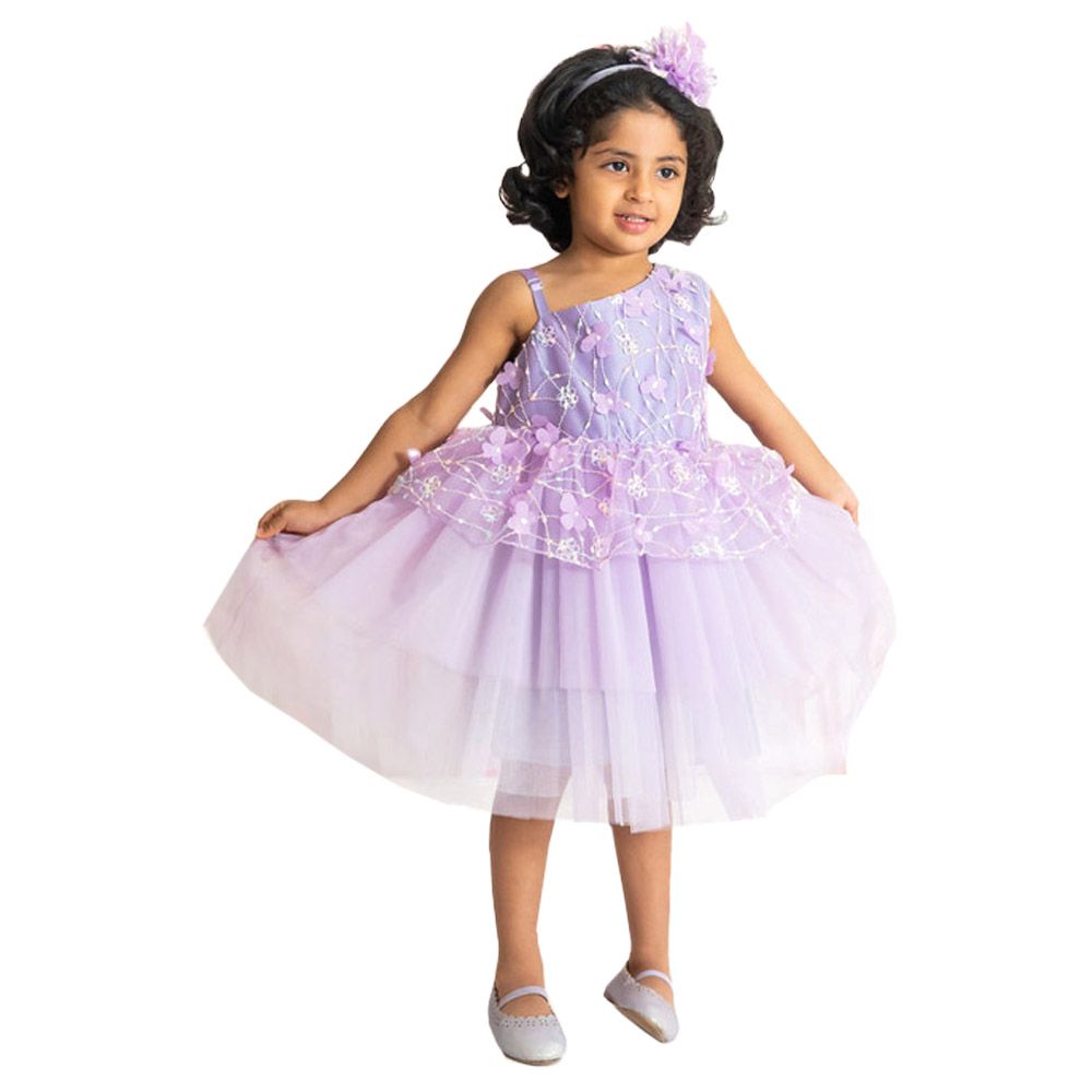 A Little Fable - 2Pc-Set - Off-Shoulder Gardenia Dress & Doll - Lavender