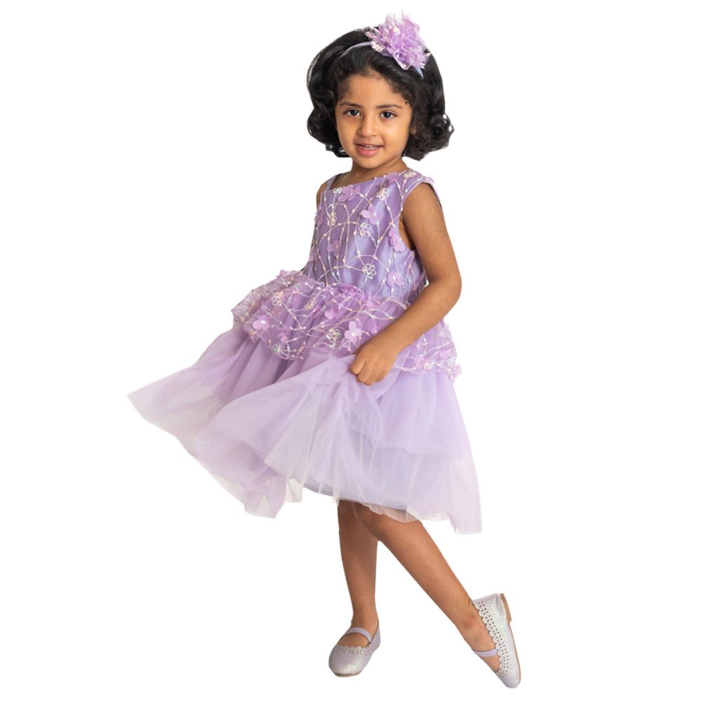 A Little Fable - 2Pc-Set - Off-Shoulder Gardenia Dress & Doll - Lavender