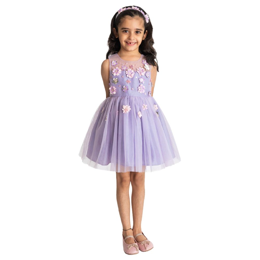 A Little Fable - 2Pc-Set - 3D Flower Dress & Doll - Lavender