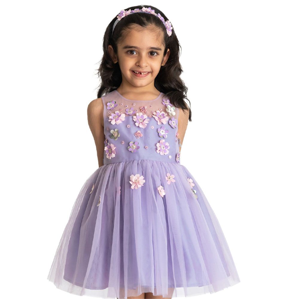 A Little Fable - 2Pc-Set - 3D Flower Dress & Doll - Lavender