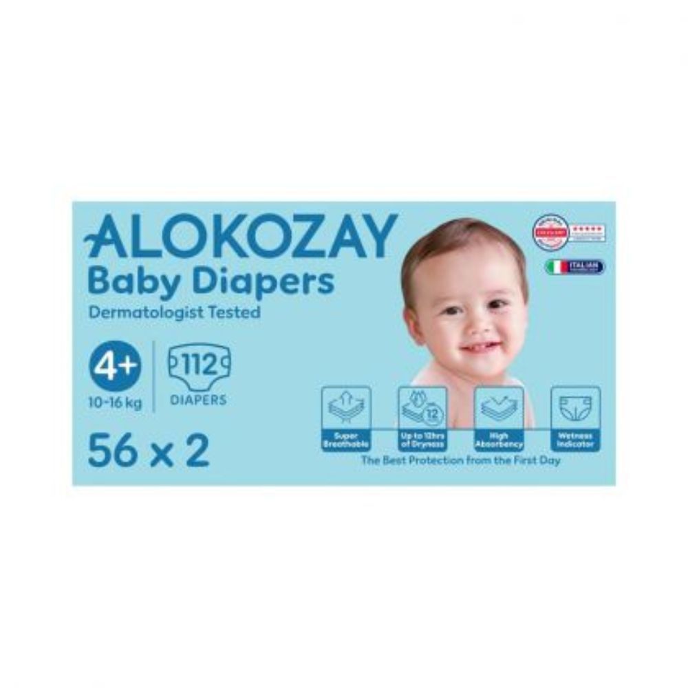 Alokozay - Premium Baby Diapers 10-16kg Size 4+ - 56pcs - Pack of 2