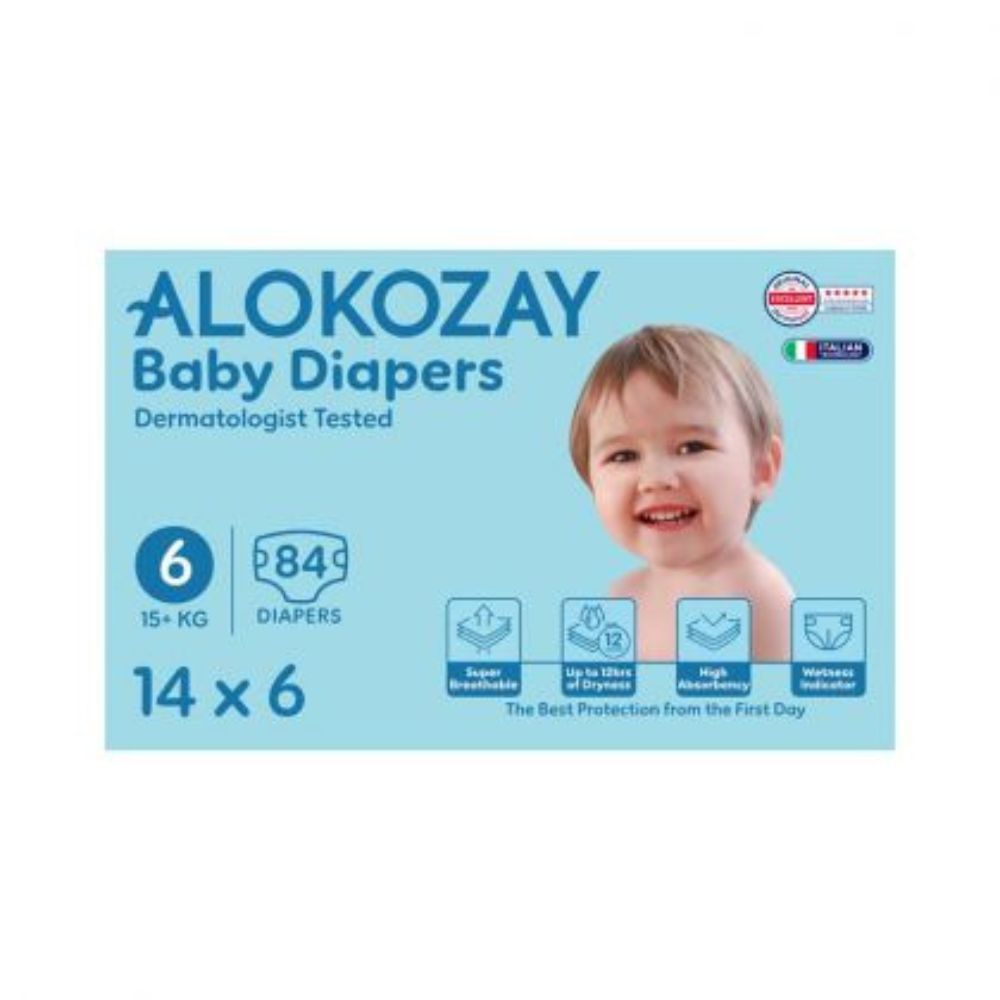 Alokozay - Premium Baby Diapers 15+kg Size 6 - 14pcs - Pack of 6