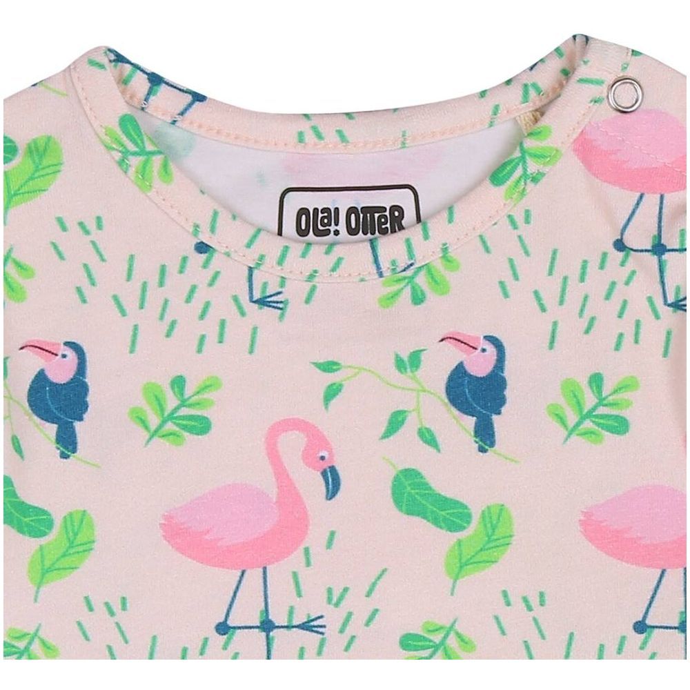 Ola Otter - Printed Footie Sleepsuit - Flamingo Forest