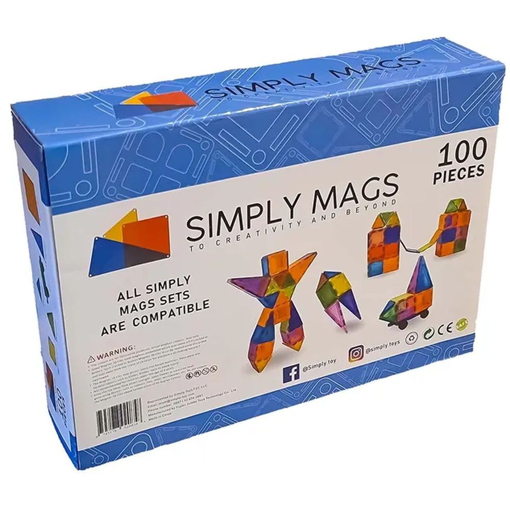 Simply Mags - Startup Magnetic Tiles - 100pcs w/ Magnetic Blocks - 12pcs