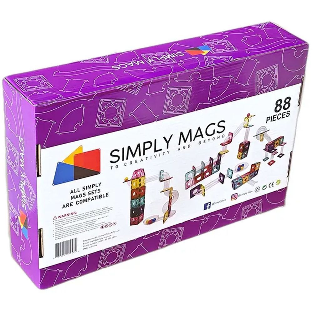 Simply Mags - Startup Magnetic Tiles - 100pcs w/ Magnetic Ball Run - 88pcs