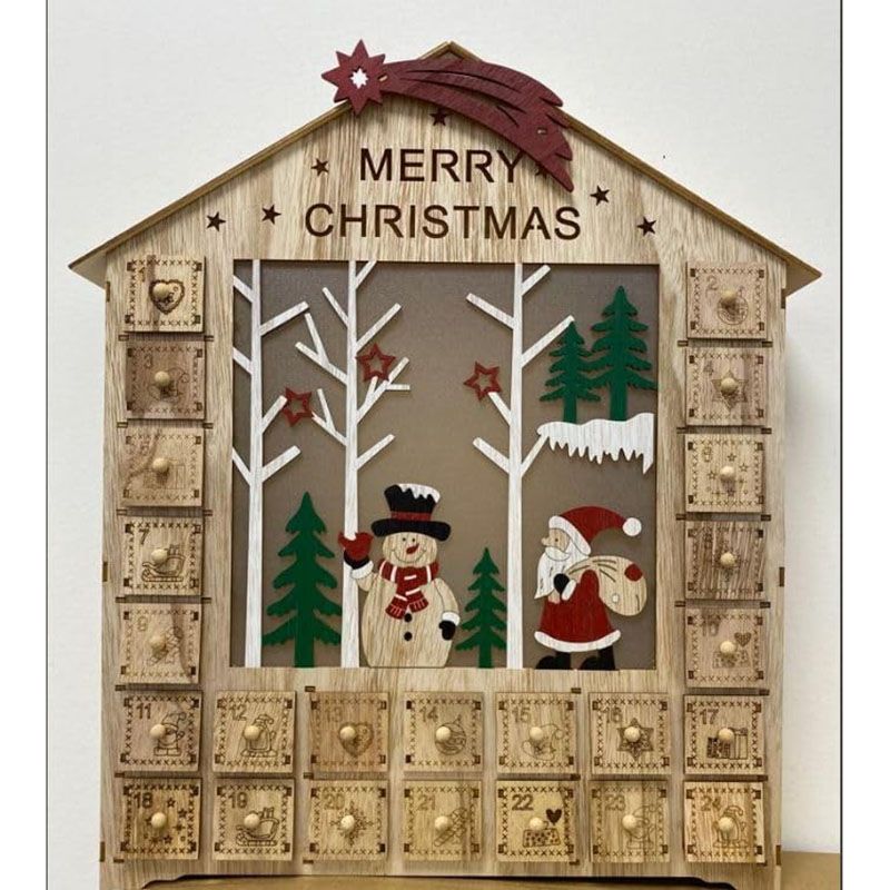 Brain Giggles - Led Wooden Christmas Advent Calendar - Brown