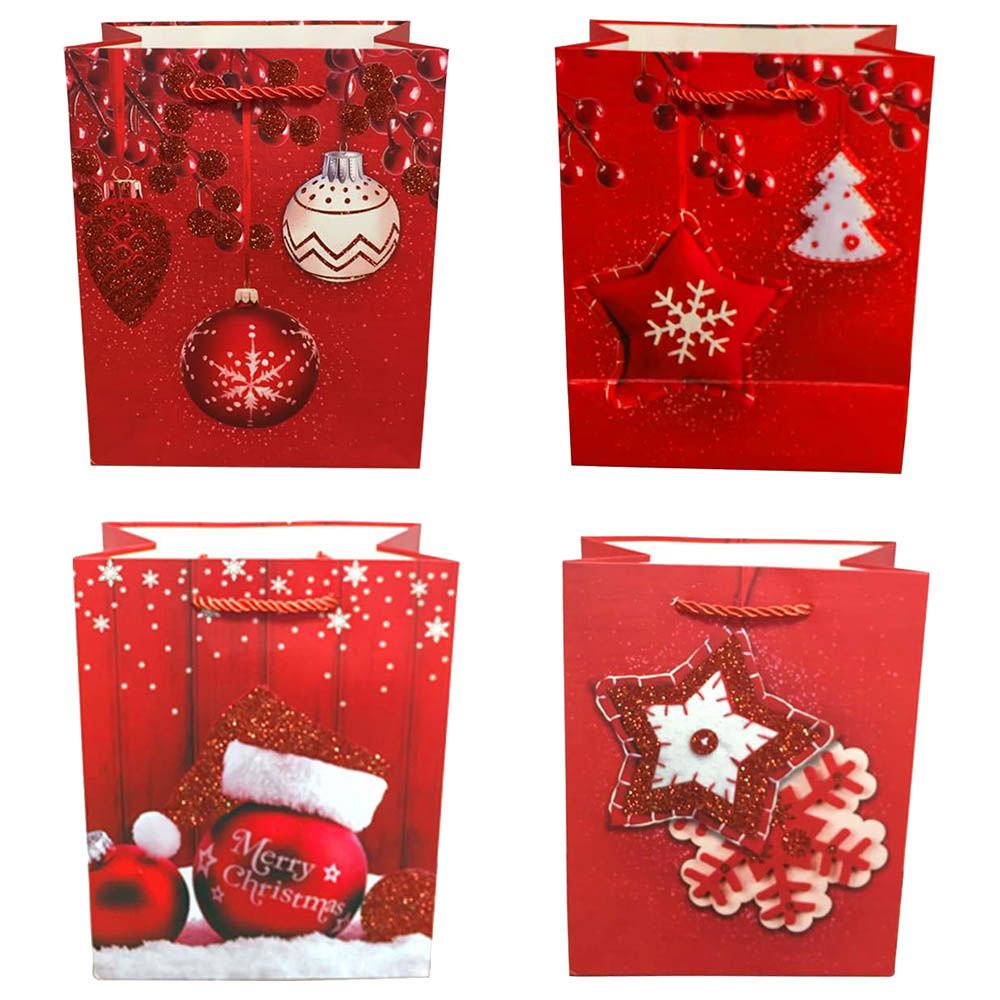 Brain Giggles - 4 Designs Christmas Gift Bag w/ Handles - 12pcs - 18x23x10 Cm - Red