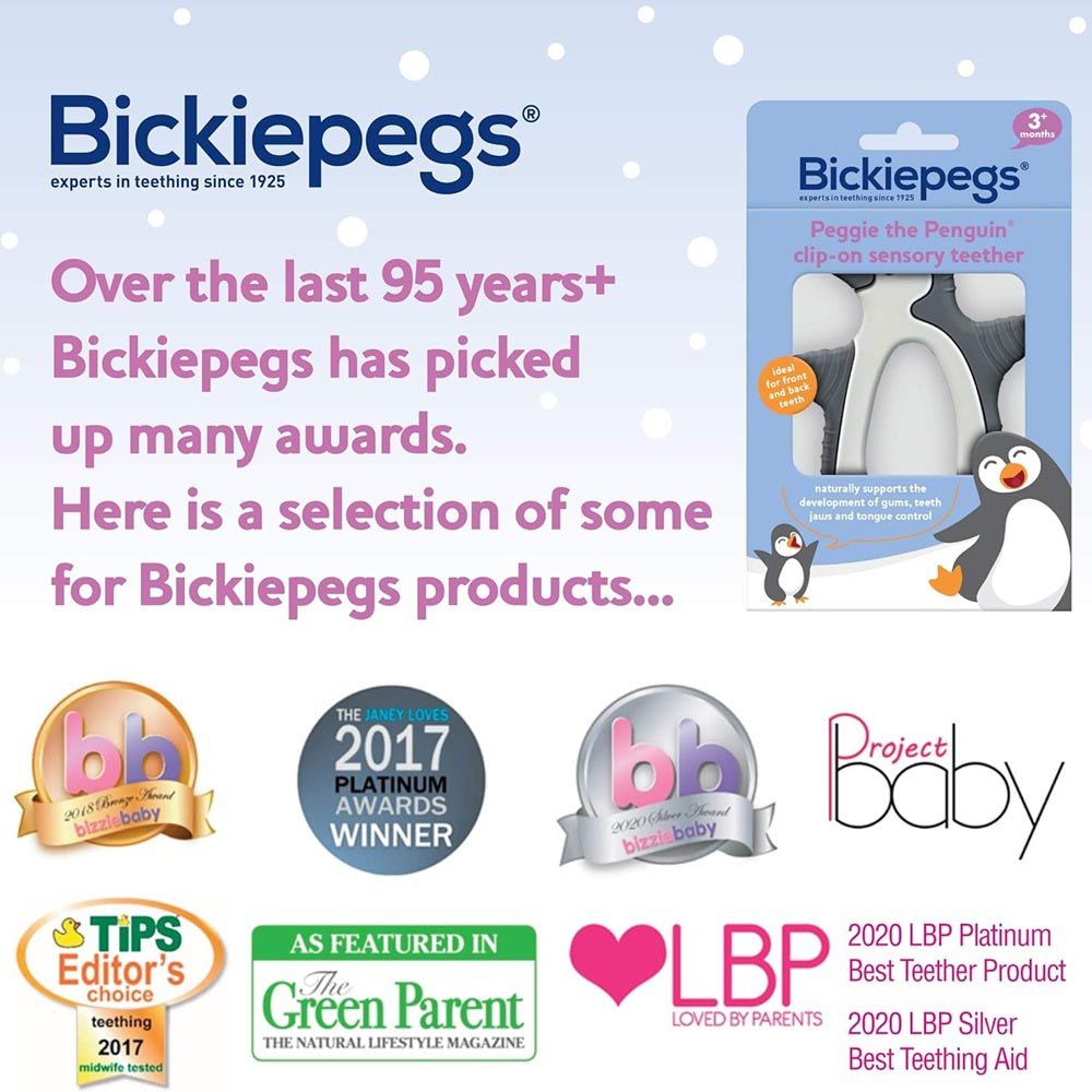 Bickiepegs - Peggie The Penguin Clip-On Sensory Teether - Grey