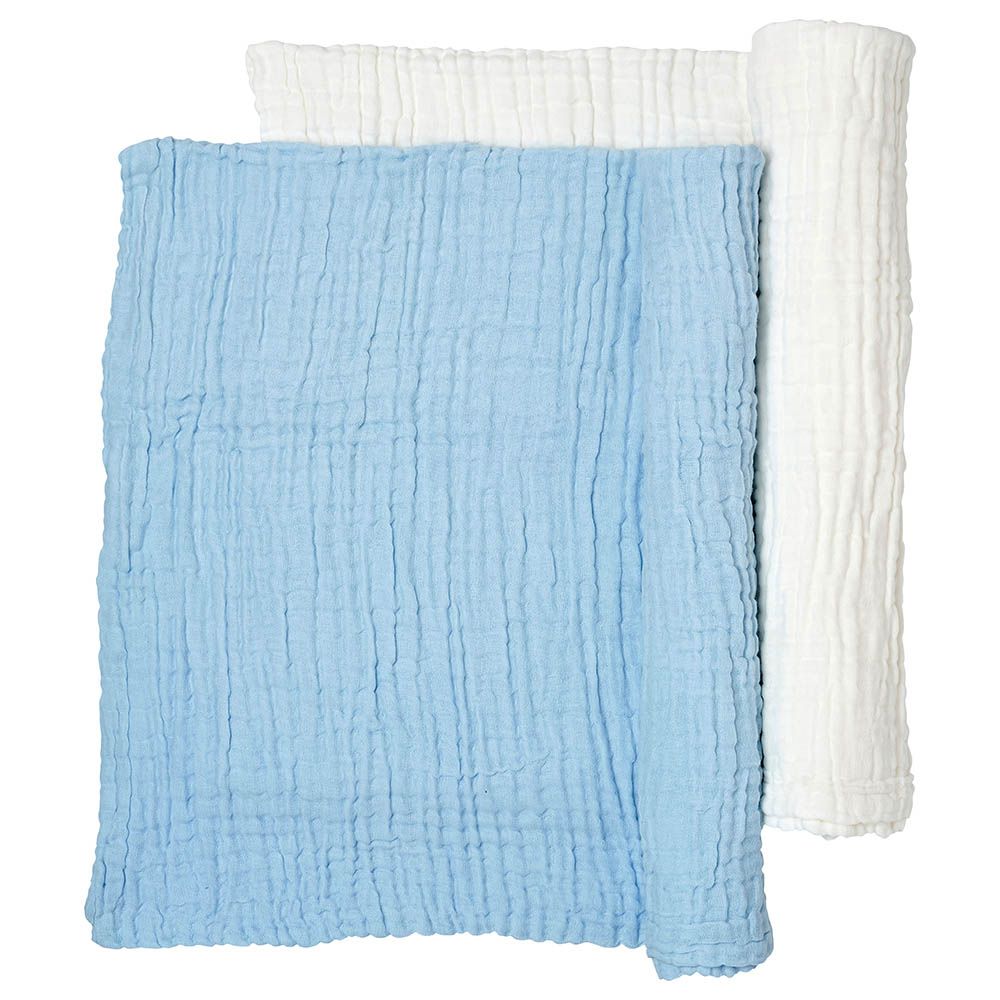 Anvi Baby - Set Of 2 Organic Muslin Bath Towel- Blue/White