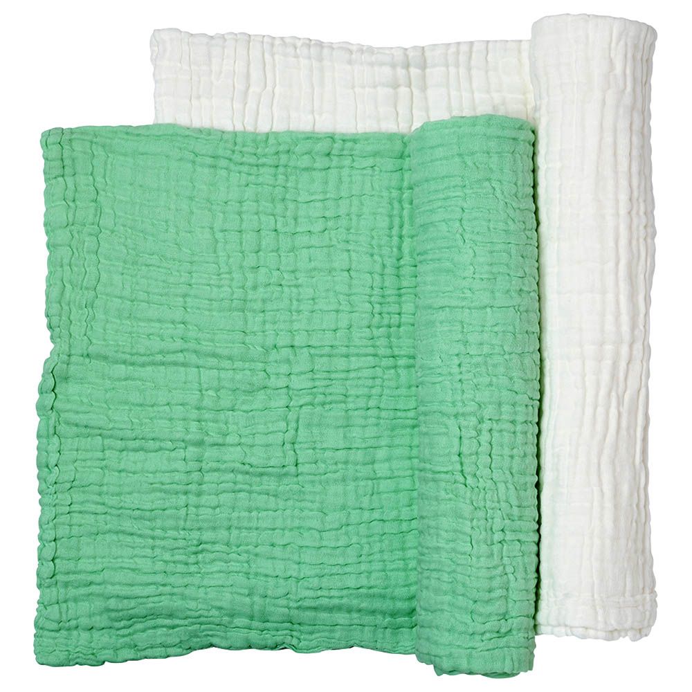 Anvi Baby - Set Of 2 Organic Muslin Bath Towel- Green/White