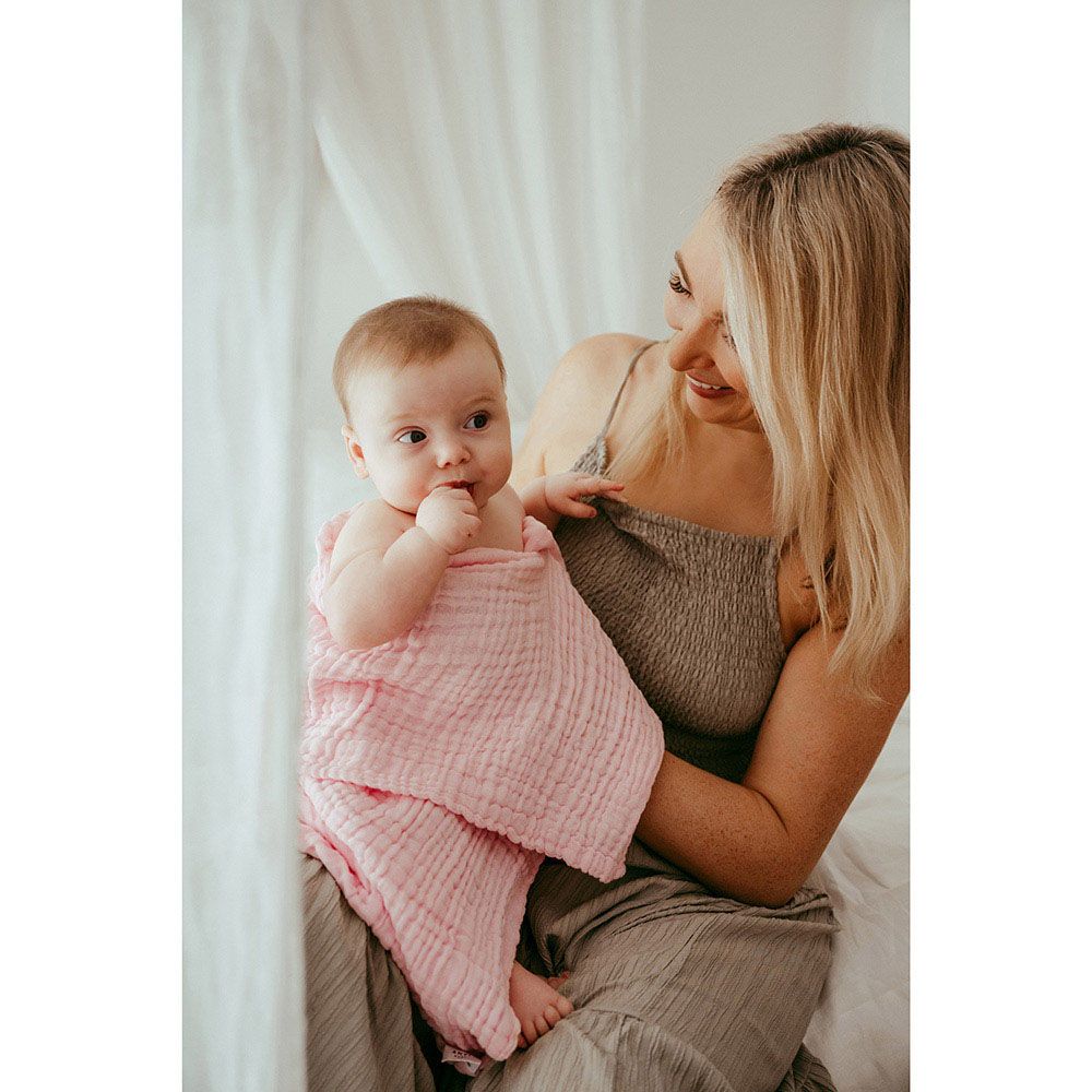 Anvi Baby - Set Of 2 Organic Muslin Bath Towel- Pink & White