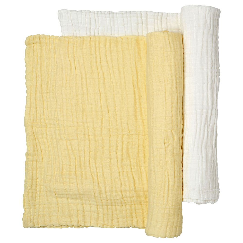 Anvi Baby - Set of 2 Organic Muslin Bath Towel - Yellow & White