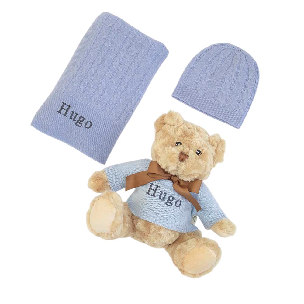 The Baby Gifting Company - Cashmere & Teddy Gift Set - Cornflower Blue - 3 Pcs