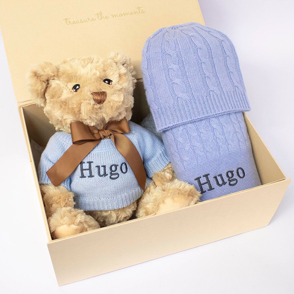 The Baby Gifting Company - Cashmere & Teddy Gift Set - Cornflower Blue - 3 Pcs