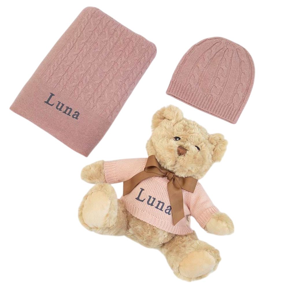 The Baby Gifting Company - Cashmere & Teddy Gift Set - Rosewood Pink - 3 Pcs