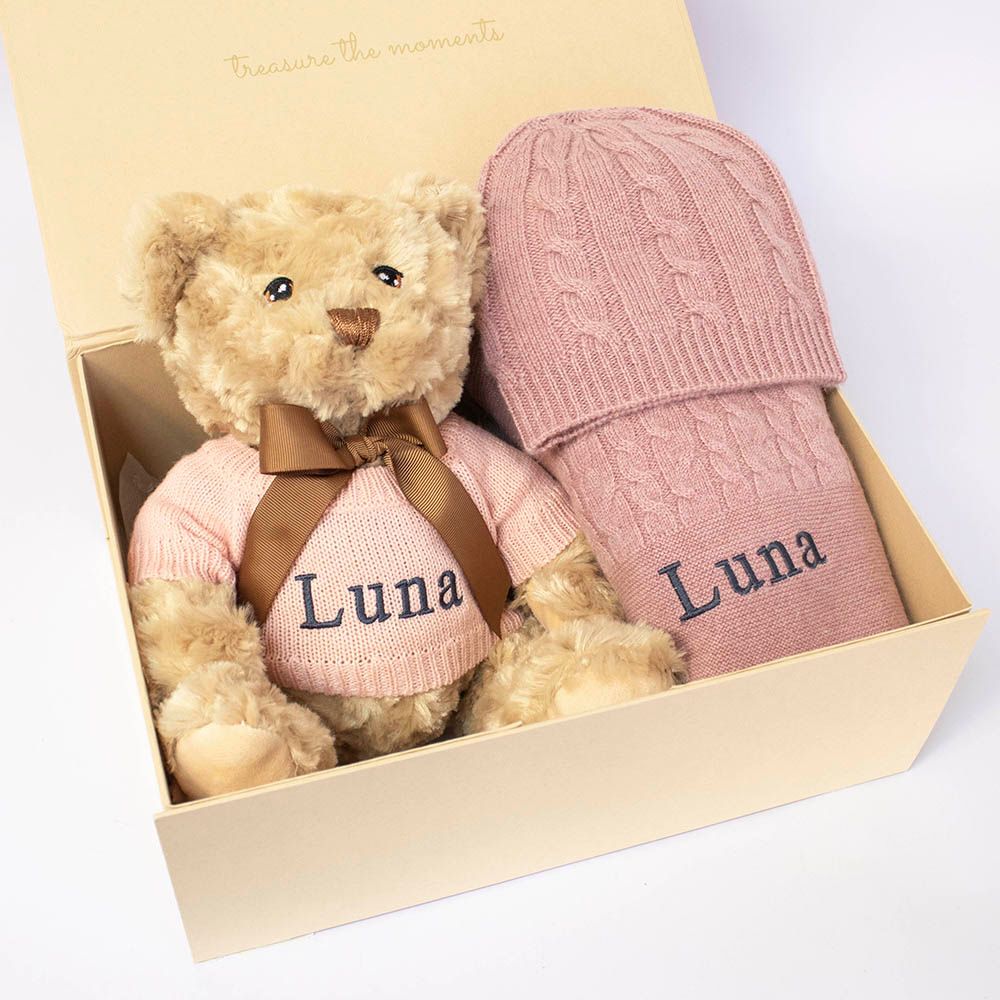 The Baby Gifting Company - Cashmere & Teddy Gift Set - Rosewood Pink - 3 Pcs