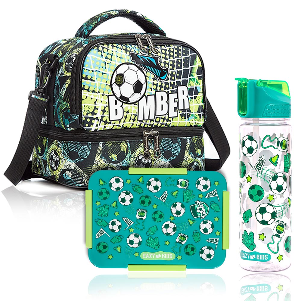 Eazy Kids Lunch Bag Activity Backpack 3pcs Football Green