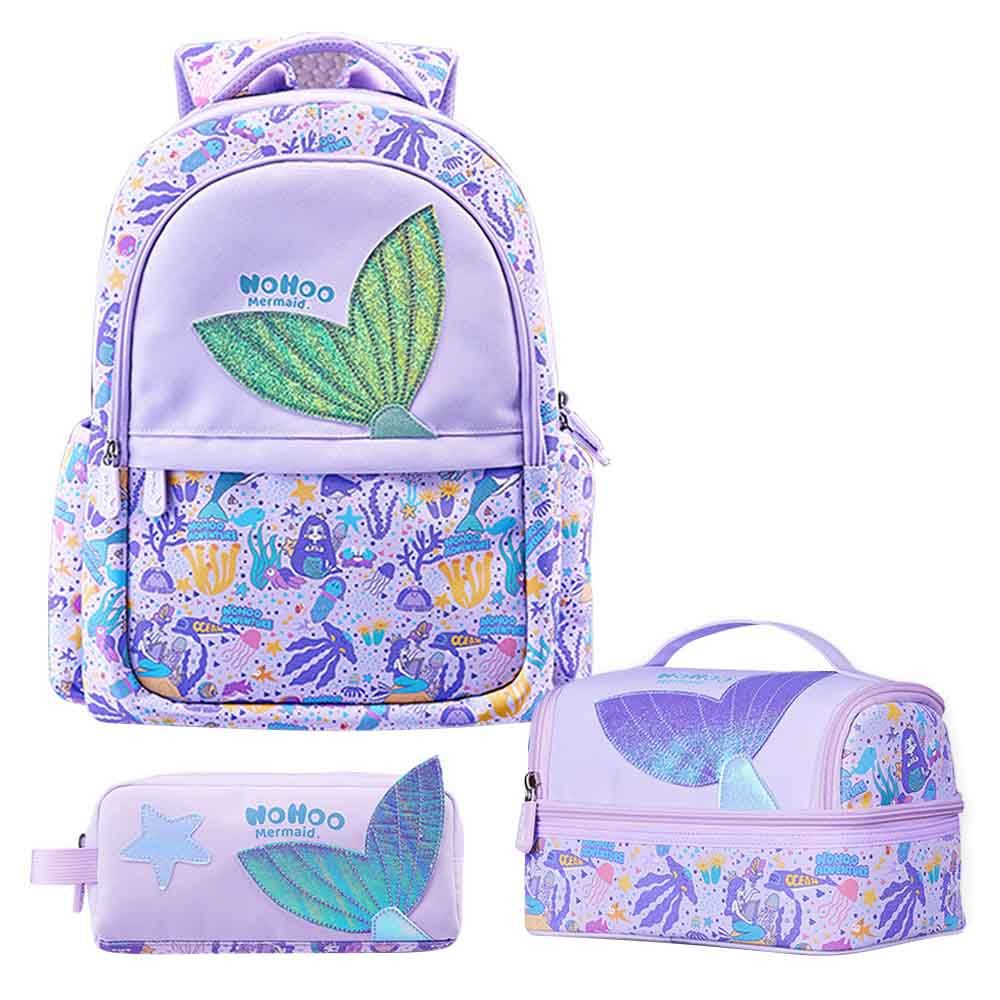 Nohoo - Mermaid Backpack With Lunch Bag And Pencil Case - Purple - 3pcs - 16.15-Inch