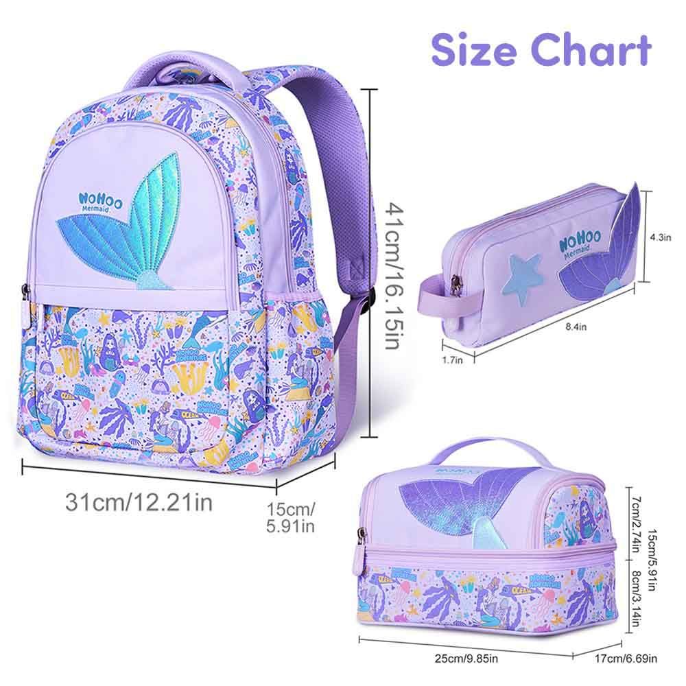 Nohoo - Mermaid Backpack With Lunch Bag And Pencil Case - Purple - 3pcs - 16.15-Inch