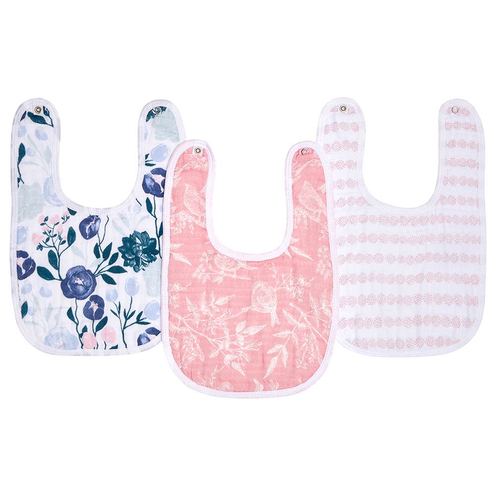 Aden + Anais - Cotton Muslin Baby Snap Bibs - Flowers Bloom - Pack of 3