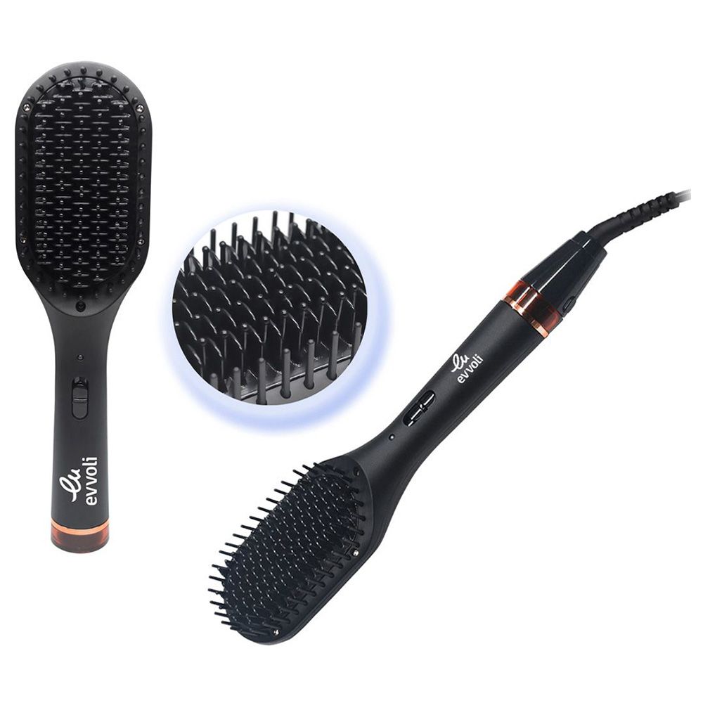 Evvoli - Ceramic Coating Hair Straightening Brush - Black - 66 W