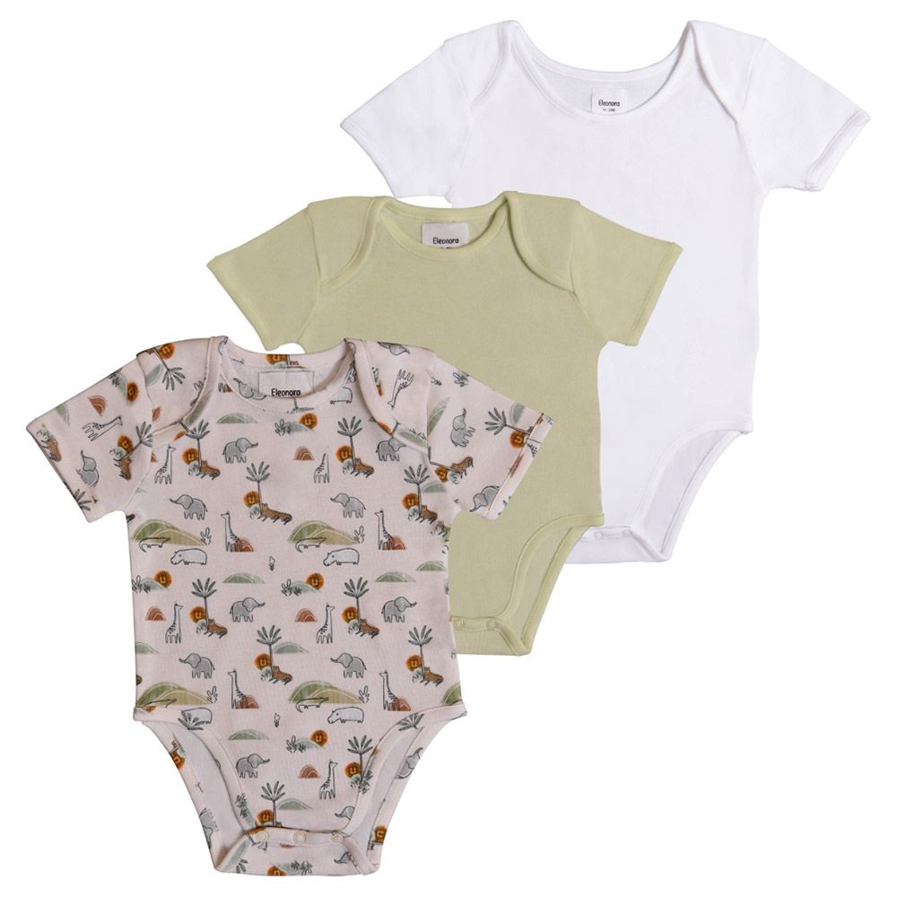 Eleonora Baby Wear - 3pc-Set - Short Sleeve Bodysuits - Safari 