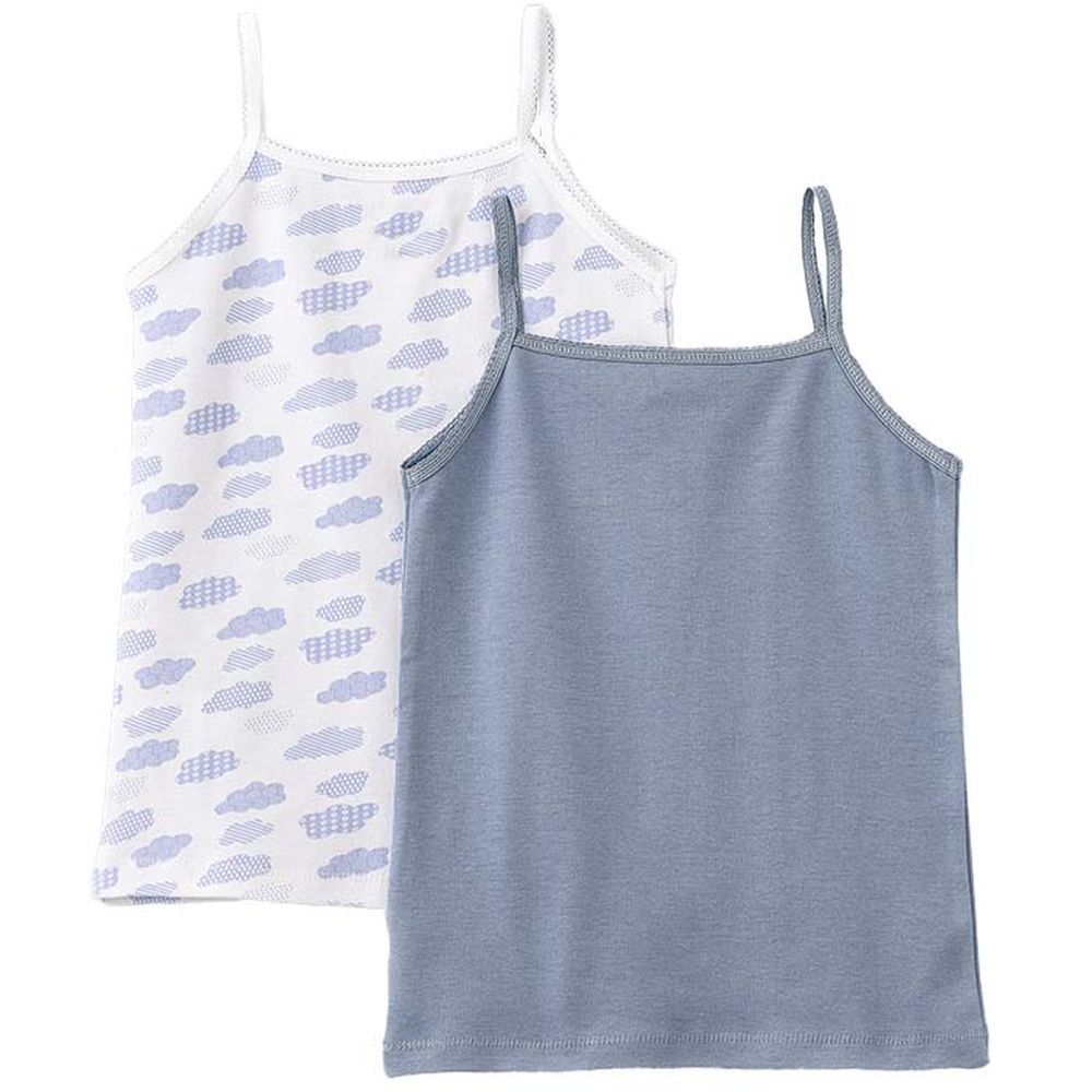 Jelliene - 2pc-Set - Girl's Soft Cotton Vests - Clouds/Blue