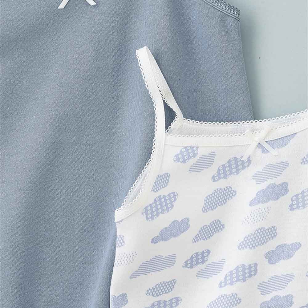 Jelliene - 2pc-Set - Girl's Soft Cotton Vests - Clouds/Blue