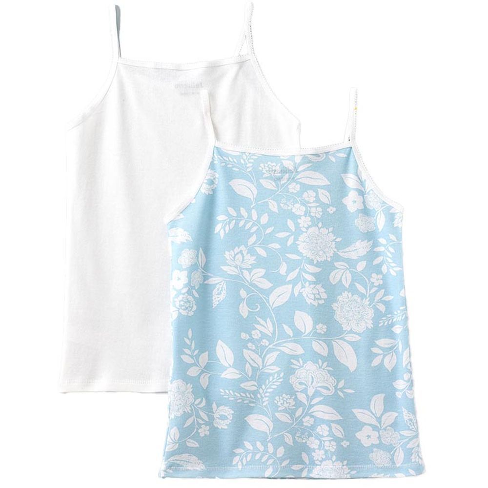 Jelliene - 2pc-Set - Girl's Soft Cotton Vests - Blue/White