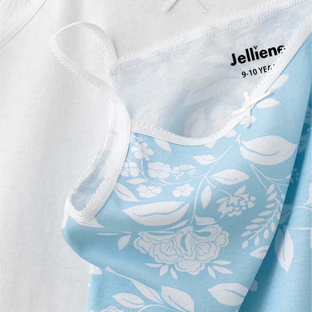 Jelliene - 2pc-Set - Girl's Soft Cotton Vests - Blue/White