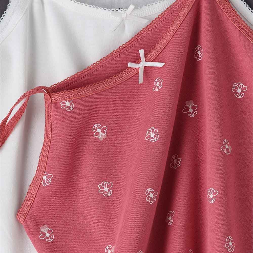 Jelliene - 2pc-Set - Girl's Soft Cotton Vests - Pink/White