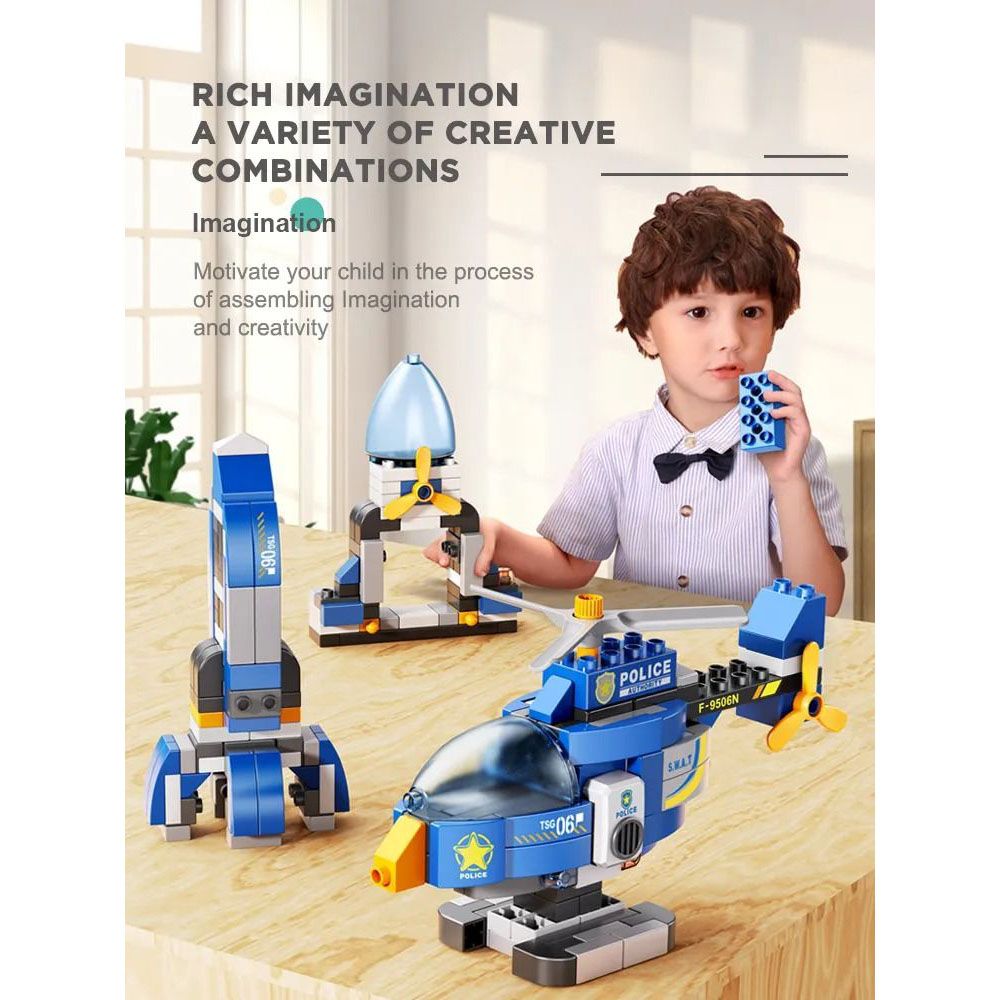 Feelo - Helicopter Building Blocks - Blue - 120 Pcs